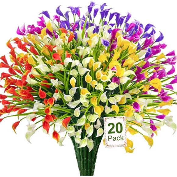 20Bundles Artificial Flowers for Outdoors Fake Calla Lily Flowers Plant, A-multi - Picture 3 of 7